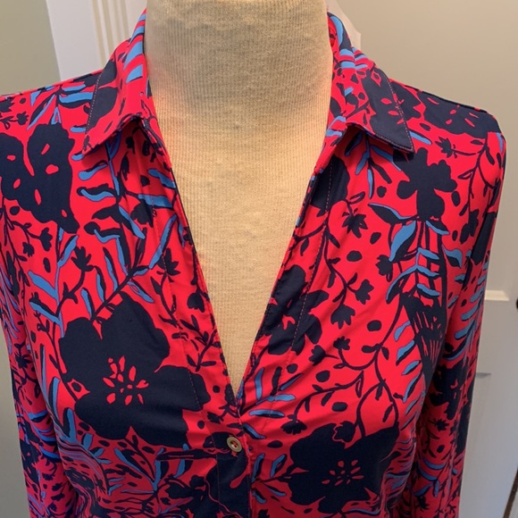 Lilly Pulitzer Chillylilly Marlena Button Down Top Ruby Red Heron My Own Sz: Med - Picture 8 of 11